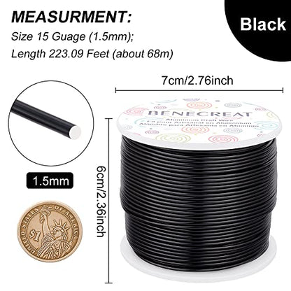 15 Gauge 220FT Black Aluminum Wire Anodized Jewelry Craft Wire for Floral Beading (220 Foot)