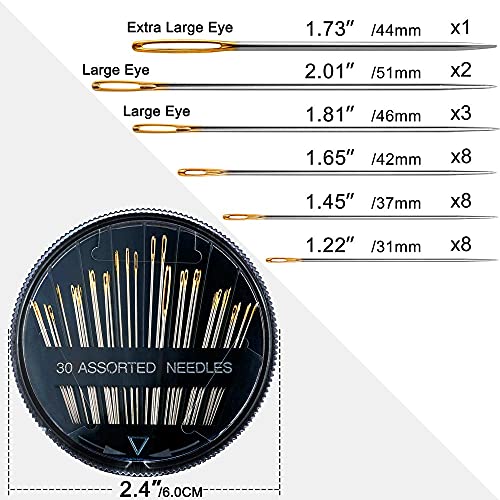 Premium 30 60 Pack Sewing Needles for Hand Sewing Repair with 2 Threaders (30 Count)