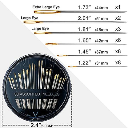 Premium 30 60 Pack Sewing Needles for Hand Sewing Repair with 2 Threaders (30 Count)