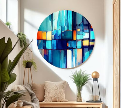 35.5Wx30H'' Blue Vibrant Stained Glass Wall ArtTempered Glass Printing Wall Decor Large Wall Art Wall Hangings