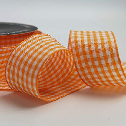 Orange Gingham Plaid Checked Ribbon 25 Yard Each Roll 100% Polyester (75 Foot)
