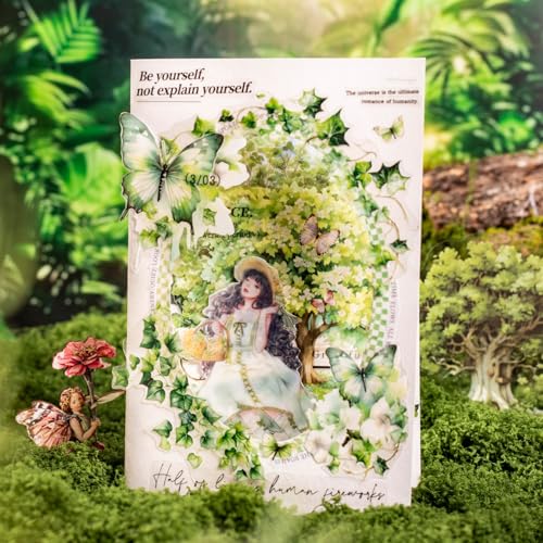 120Pcs Forest PET Scrapbook Stickers Botanical Designs for Scrapbooking Waterproof Journaling Supplies Junk Journal Ephemera with Storage Organizer (120 Count)