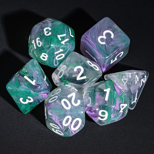 7 Die DND Dice Set Polyhedral Dice Set with a Leather Dice Bag (7 Count)