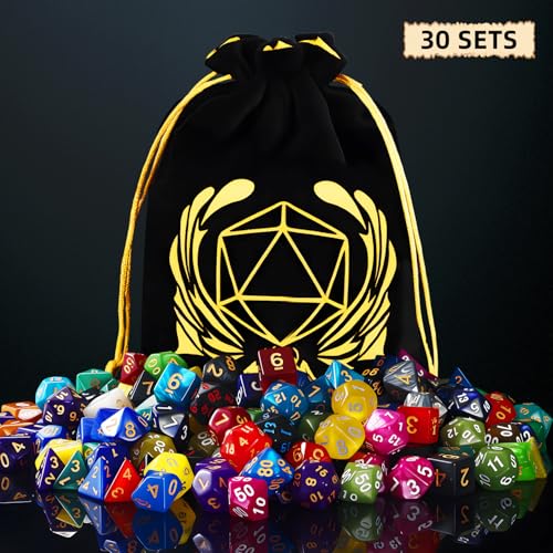 30 Set DND Polyhedral Dice with Storage Pouch (210 Count)