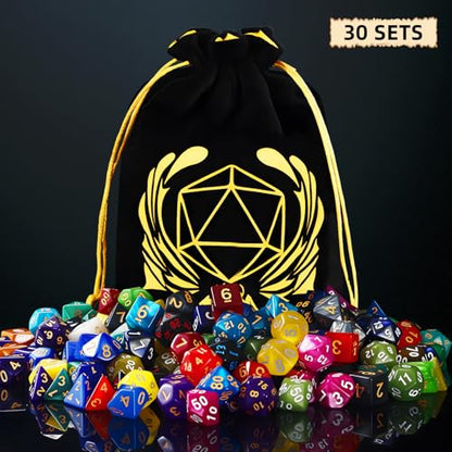 30 Set DND Polyhedral Dice with Storage Pouch (210 Count)
