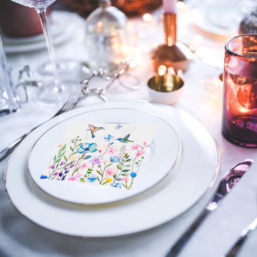 Paper Napkins 80 Pack 2 Ply Floral Beverage Luncheon Dinner Paper Napkins Flower Print Disposable Napkins for Wedding Anniversary Celebrations (80 Count)