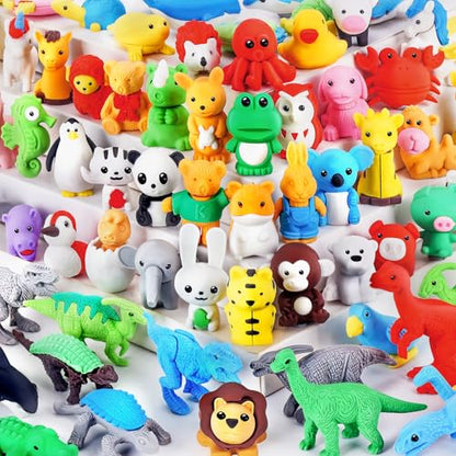 60Pcs Animal Erasers Kids Desk Pets Pencil Erasers 3D Puzzle Bulk Mini Animal Eraser Toys Fun Cute Eraser for Classroom Rewards (60 Count)