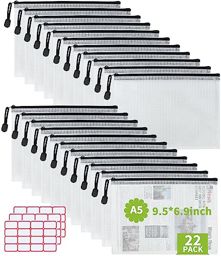 A5 22 PCS 9.49"x 7.09"Mesh Zipper Pouch Set (22 Count)