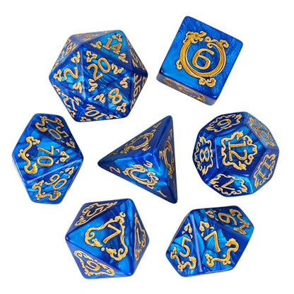 7 Die DND Dice Set Dragon Pattern Polyhedral Die with Leather Bag (7 Count)