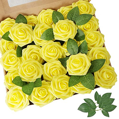 Yellow Rose 25pcs Real Looking Artificial Flowers w (25 Count)