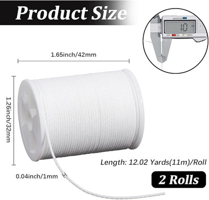 2 Rolls 24 Yards 1MM Round White Wax String Waxed Beading Rope Polyester Taiwan Twist Cord Sturdy Thread Strings for Jewelry Making Bracelet Necklaces Waist Macrame Vase Decor Supplies