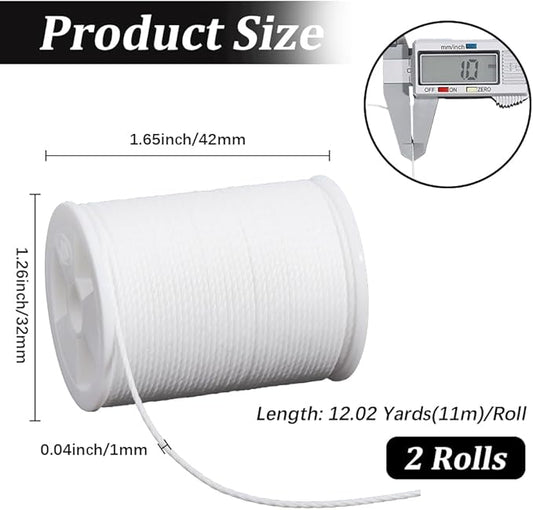 2 Rolls 24 Yards 1MM Round White Wax String Waxed Beading Rope Polyester Taiwan Twist Cord Sturdy Thread Strings for Jewelry Making Bracelet Necklaces Waist Macrame Vase Decor Supplies