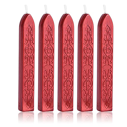 5Pcs Flashing Wine Red Sealing Wax Sticks with Wicks (5 Count)