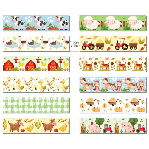 12 Pcs Farm Animals Washi Tape Farm Animals Masking Tape Decorations Farmhouse Cow Sheep Pig Ducks Decorative Paper Sticker for Vintage Journals (12 Count)