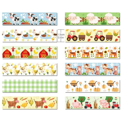 12 Pcs Farm Animals Washi Tape Farm Animals Masking Tape Decorations Farmhouse Cow Sheep Pig Ducks Decorative Paper Sticker for Vintage Journals (12 Count)