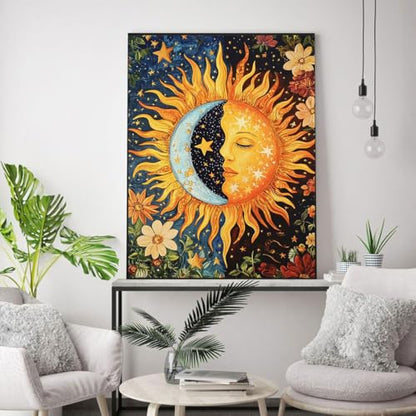 Sun and Moon Stamped Cross Stitch Kits for Beginners Adults