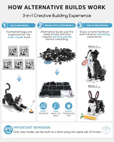 3-in-1 Tuxedo Cat Building Set, Build a Cat, Dog or Rabbit