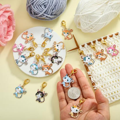 16Pcs Cat Stitch Marker Charms for Crocheting and Knitting (16 Count)