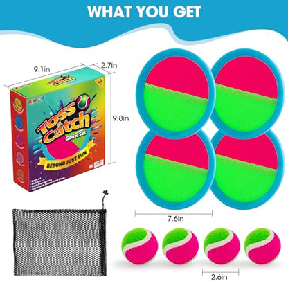 Toss and Catch Ball Set Boys Toys Outdoor Toys Yard Games Outside Games Beach Toys for Kids Ball and Catch Game with 4 Paddles and 4 Balls [Upgraded Version] (9 Count)