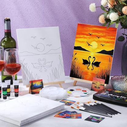 36 Pcs Paint and Sip Kit for Adults 8''x10'' Pre Drawn Canvas for Painting DIY Afro Acrylic Painting Kit Wood Easel Brushes Date Night Bulk for Mother's Day Party Gifts (36 Count)