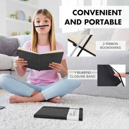 1 Set Lined Notebook Journal with Pen A5 Notebooks 100 GSM College Ruled Hardcover Notebook PU Leather Notepad with Pen Holder for Office School