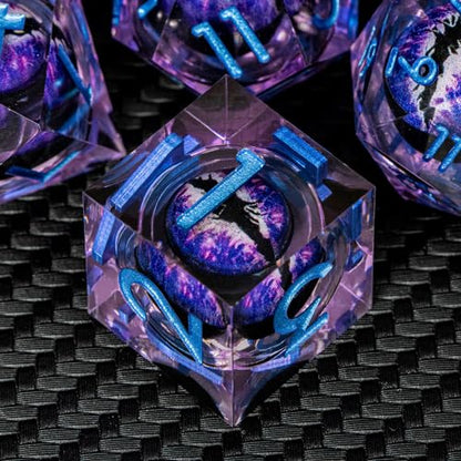 DND Resin Dice Dragon Eye Dice Liquid Core Purple Sharp Edged Dice Set with Gift Box
