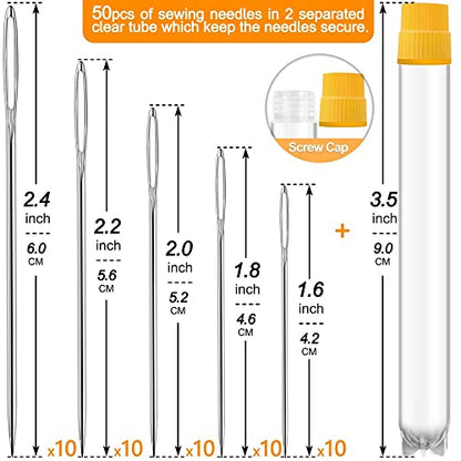 50 Pack Premium Large Eye Needles for Hand Sewing with Needle Threaders (50 Count)