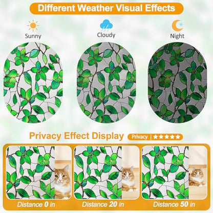 Greenery Leaf Static Cling Window Film Frosted Stained Glass Privacy Anti