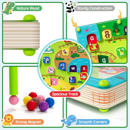 2 in 1 Magnetic Color and Number Maze Magnet Alphabet Counting Double Sided Board Wood Puzzle Fine Motor Skills Montessori Preschool Toys Gifts for Boys and Girls 3