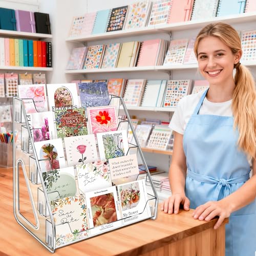 Tall 5 Tier Acrylic Card Display Stand for Greeting Cards
