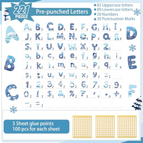 221 Pcs Winter Bulletin Board Letters School Chalkboard (225 Count)