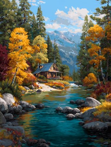 14CT Counted Cross Stitch Kits for Adults Advanced Mountains Lake Printed Stamped Cross Stitch Kits for Adults