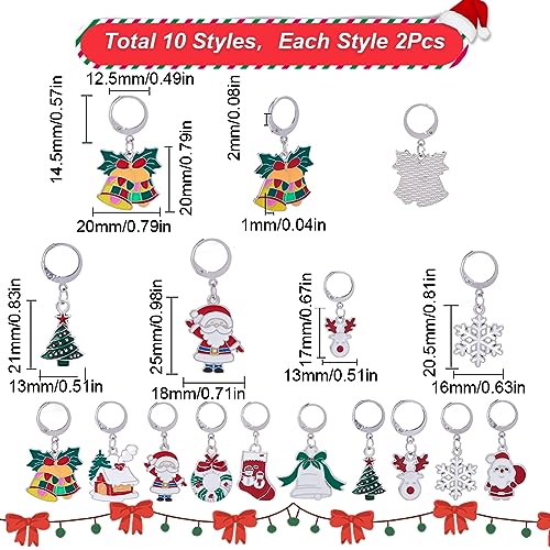 1 Box 20pcs Christmas Stitch Markers Knitting Crochet Knitting Markers Leverback Hoop Stitch Marker Enamel Crochet Knitting Markers for Knitting Weaving Sewing Needleworks DIY Craft Supplies (20 Count)