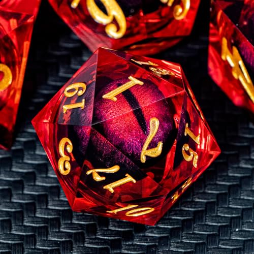 DND Dragon Eye Dice Liquid Core Red Resin Sharp Edged Dice with Gift Box