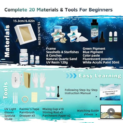 Crafts For Adults Women Teen Girls Ocean Beach UV Resin Kit for beginners Arts and Crafts for adults Resin Art Project DIY Sea Crafting Making Set Unique Artist Woman Gifts on Christmas Romantic