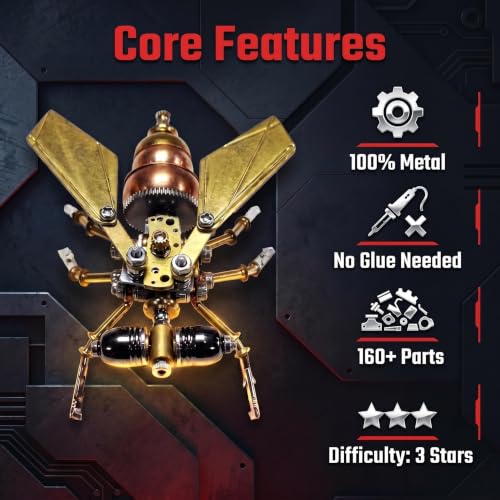 3D Metal Model Kits Puzzle for Adults Steampunk 160+ Parts Assembly DIY Electric Mechanical Insect Fly Christmas & Birthday Gift for Father Men Teens