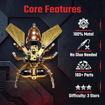 3D Metal Model Kits Puzzle for Adults Steampunk 160+ Parts Assembly DIY Electric Mechanical Insect Fly Christmas & Birthday Gift for Father Men Teens