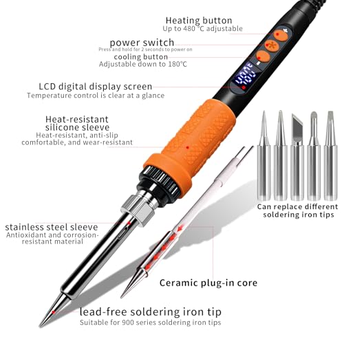 909A 90W Orange Soldering Iron Kit with LED Display & Ceramic Heater