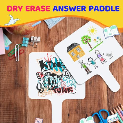 6 Pcs Dry Erase Answer Paddle 7 x 9 Inch Handheld Wooden White Board Double Sided Dry Erase Small Whiteboards for Students Classroom Games Party Auction Paddles for Bidding Meeting Voting (6 Count)