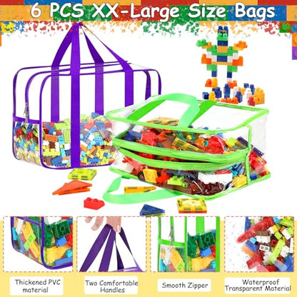 6 Colors XXL Toy Storage Bags with Labels Reusable Clear Toy Organizer (6 Count)