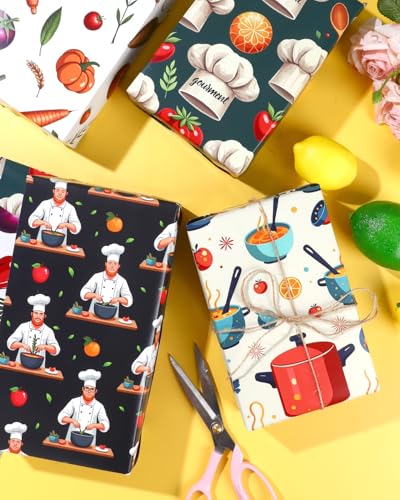 12 Sheets Chef Cooking Wrapping Paper (12 Count)