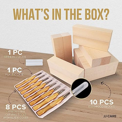 Wood Carving Kit [8 SK7 Carving Knives with Beechwood Handle