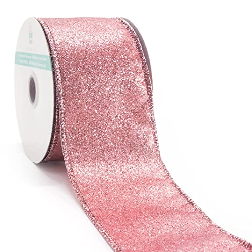 Glitter Wired Ribbon 2.5" x 10 Yards Rose Gold for Christmas Home Decor Bow Gift Wrapping DIY Crafts Wreath (30 Foot)