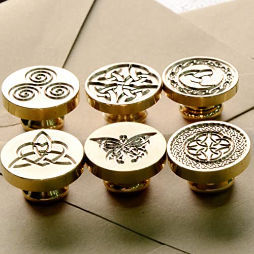 Celtic Knot Seal Wax Stamp with 6 Patterns Removable Brass Head + 1 Wood Handle
