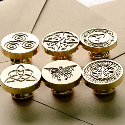Celtic Knot Seal Wax Stamp with 6 Patterns Removable Brass Head + 1 Wood Handle