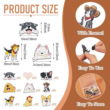 Beadthoven 9Pcs Dog Enamel Pins Cute Pet Puppy Alloy Brooch Pins Novelty Cartoon Animal Lapel Pin Funny Dog &Heart Badge Brooches for Women Men Clothes Hat Backpack Decor (9 Count)