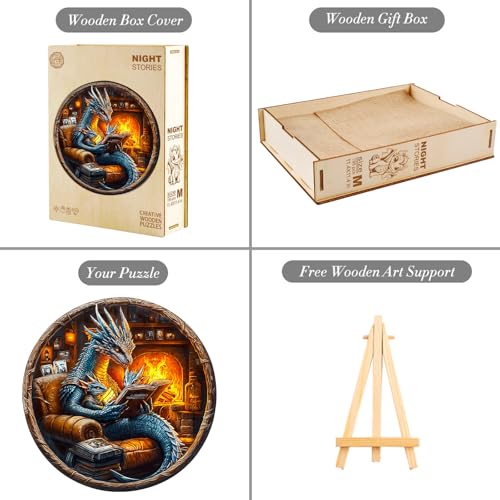 Wooden Puzzles Adults Dragon Family Reading Jigsaw 8.5 * 8.5in (95 Count)
