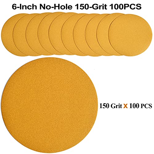 6-Inch No-Hole Hook and Loop Gold Sanding Discs 150-Grit, 100-Pack (100 Count)