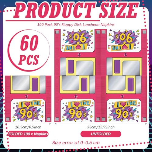 60 Pcs 90s Cocktail Paper Napkins 6.5 x 6.5 Inches (60 Count)