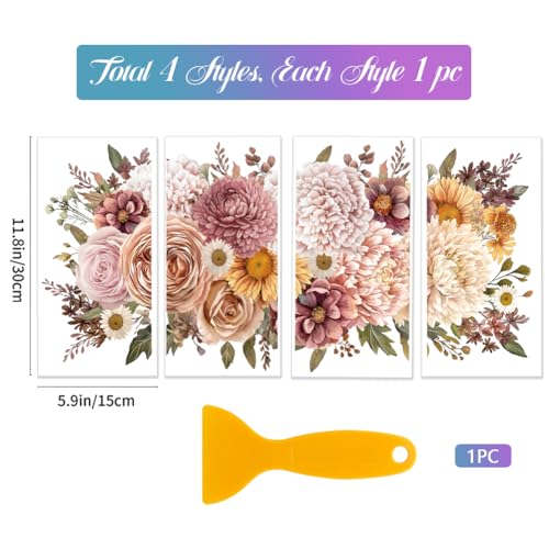 4 Sheets Pink Vintage Bouquet Rub on Transfer for Furniture 11.8x5.9inch Flowers and Plants Rub on Transfer Sticker Daisy UV Self Adhesive Decals Wall Art Craft for Home Decor (4 Count)